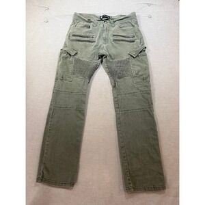 Akademiks Mens Cargo‎ Pants Green Zip Detail Moto Style 34x30 Belted Adult.